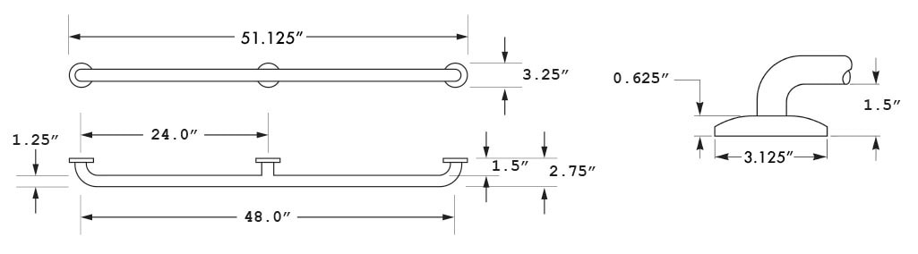 Measurement Diagram for ASI 10-3702-48 Grab Bar