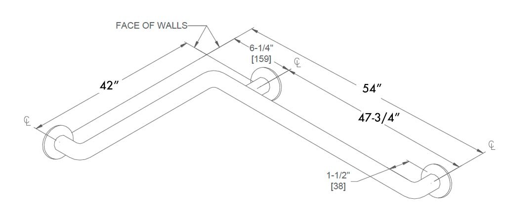 Measurement Diagram for ASI 10-3757 Grab Bar