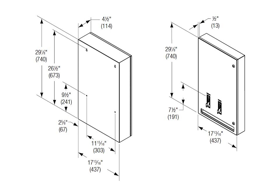 Dimensions for Bradley 407-11 Tampon & Sanitary Napkin Vendor