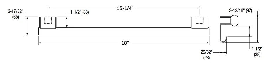 Measurement Diagram for Bradley BERLS_8B1-0011896-BS Grab Bar with hooks