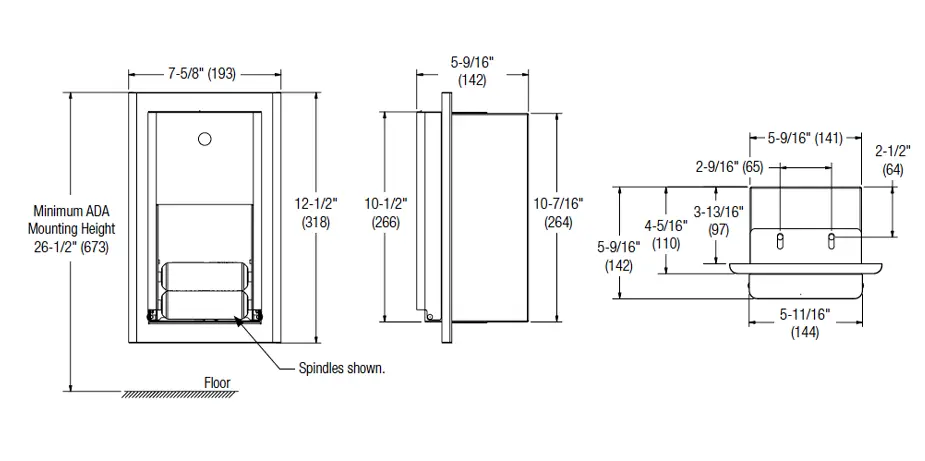 Measurement diagram for Bradley 5B2-000000-BN