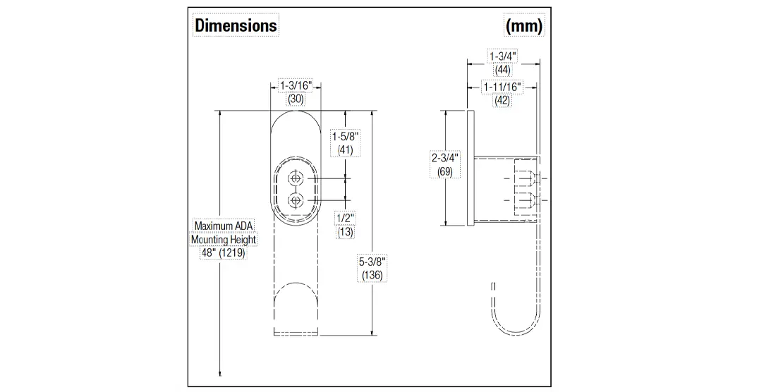 Measurement diagram for Bradley 9B1-110200-BR