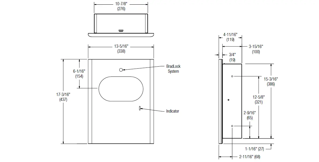 Measurement diagram for Bradley 4B2-000000-BS