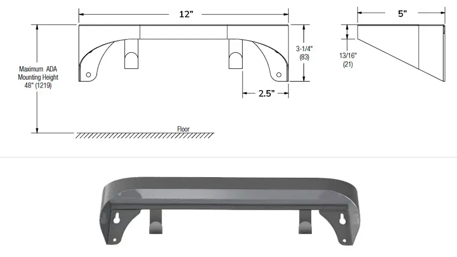 Measurements for Bradley Elvari 12 x 5 Shelf with hooks