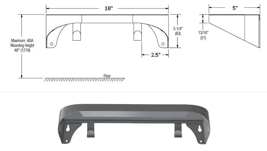 Measurements for Bradley Elvari 18 x 5 Shelf with hooks