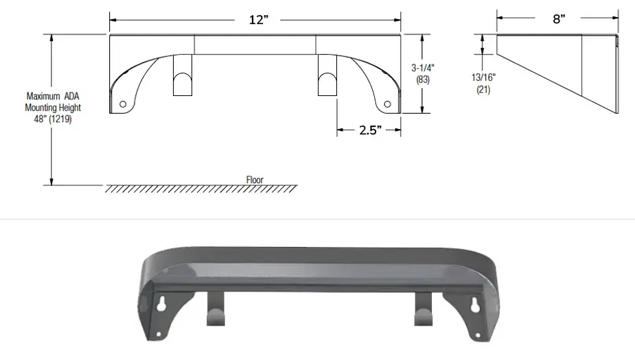 Measurements for Bradley Elvari 12 x 8 Shelf with hooks