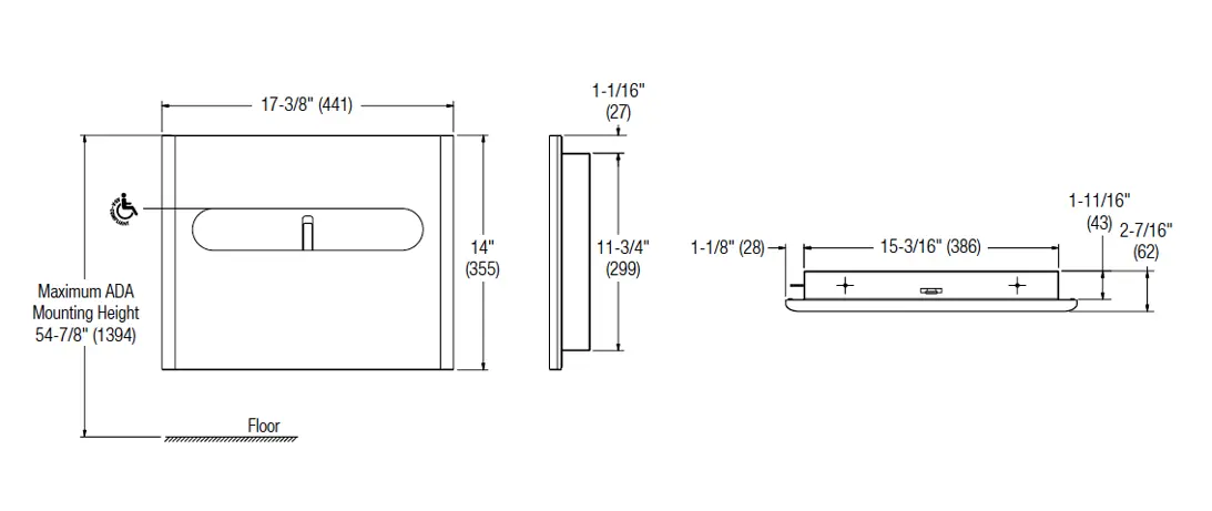 Measurement diagram for Bradley 5B1-003600-BR