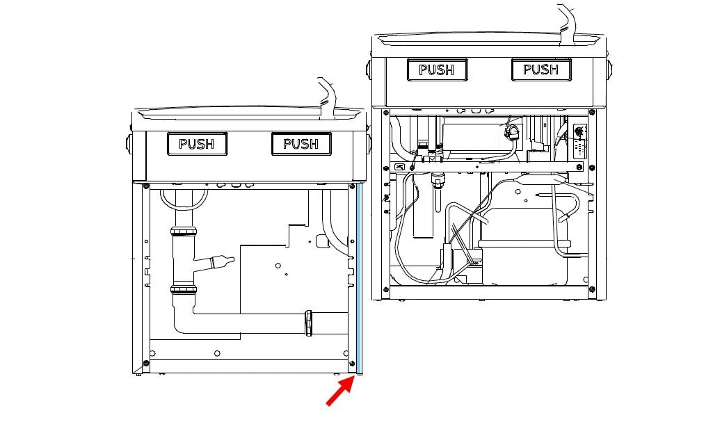 Diagram illustrating where the 28559C panel fits in the Elkay EMABFTLR series bi-level water fountain.