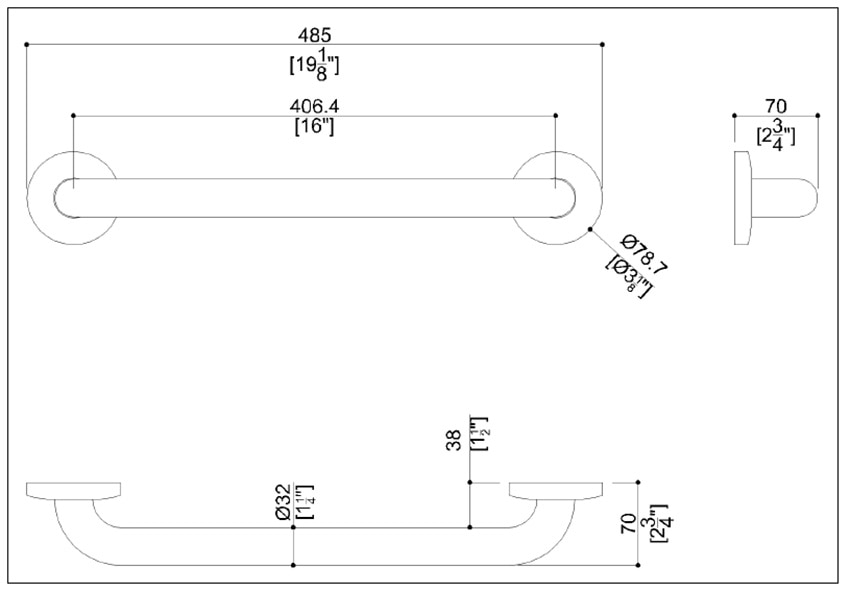 Measurement Diagram for Ponte Giulio G57JAS02N2 Grab Bar