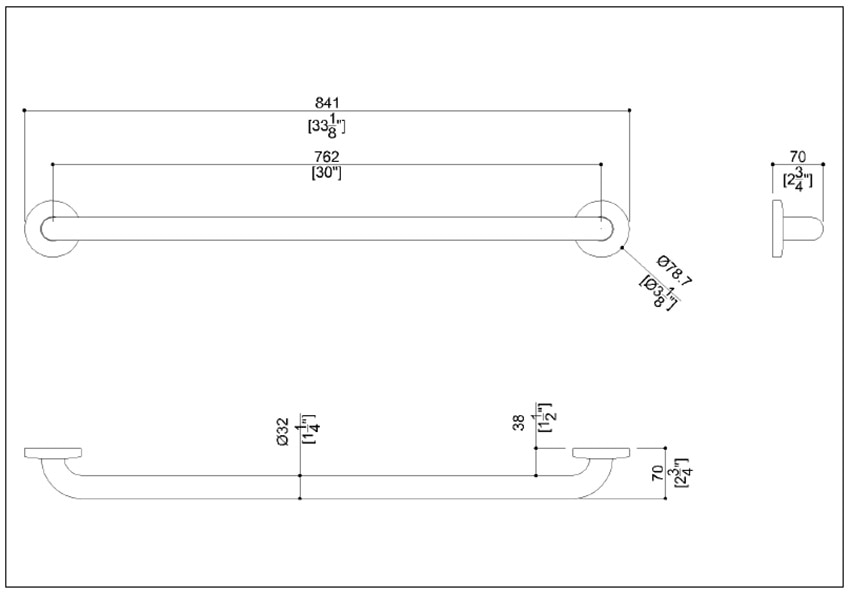 Measurement Diagram for Ponte Giulio G57JAS05N2 Grab Bar