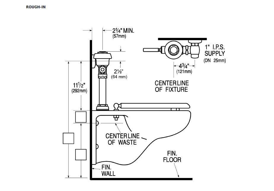 Sloan 3010000 111-1.6 Royal Flush Valve Dimensions