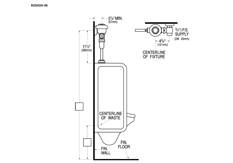 Sloan 3012636 186-1.0 Royal Flush Valve Dimensions