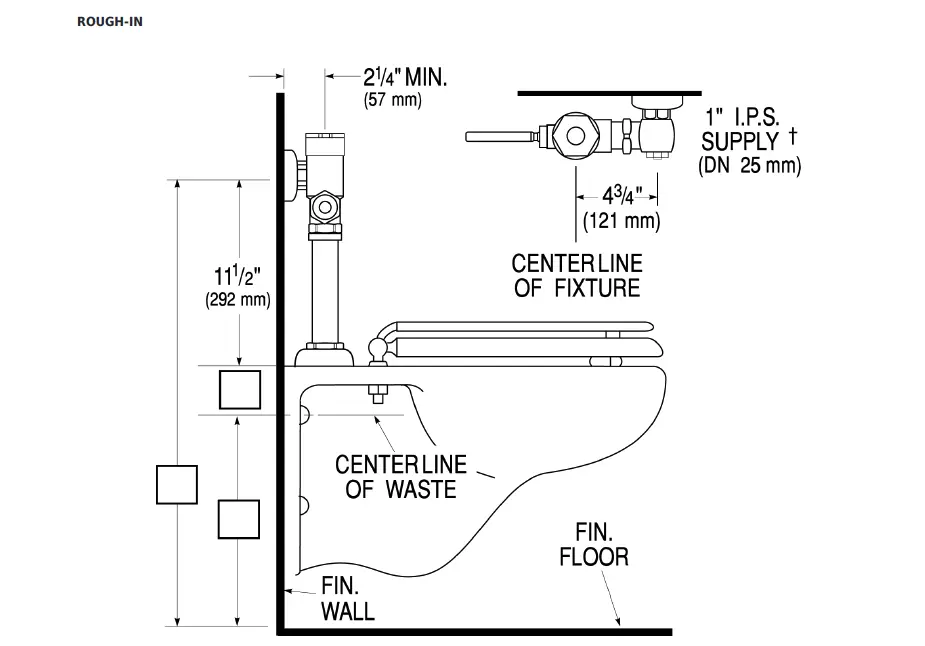 Sloan 3070026 111-1.28-XL GEM-2 Flush Valve Dimensions