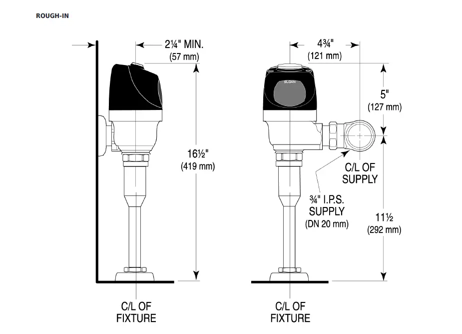 Sloan 3790073 8186-0.125 Urinal Flush Valve Dimensions