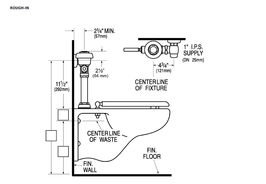 Sloan 3910168 111-1.28 Royal Flush Valve Dimensions