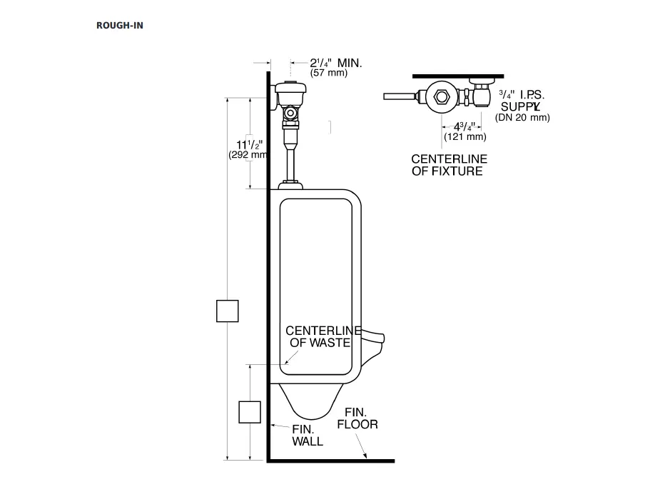 Sloan 3982628 186-0.5-XL Flush Valve Dimensions