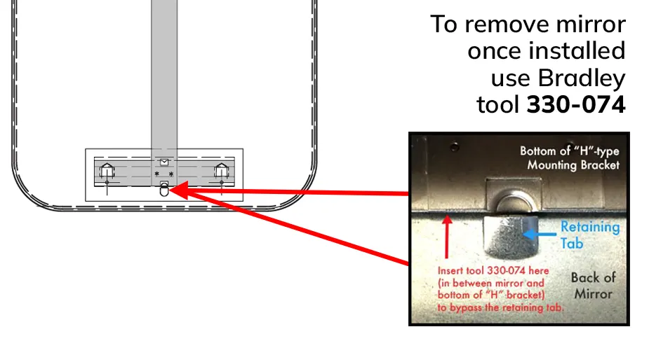 Image showing where to insert the Bradley Mirror Release Tool