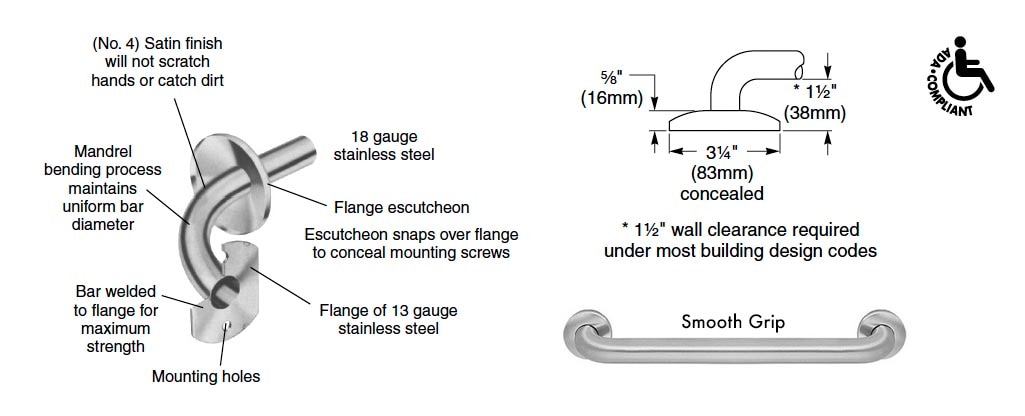 Configuration details for Bradley 8120-003480 grab bar