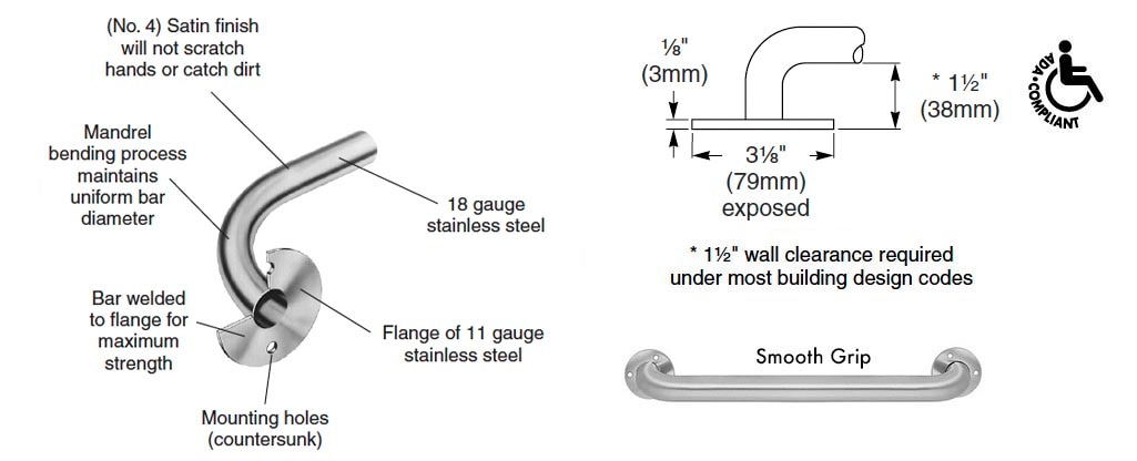 Configuration details for Bradley 8170-001240 grab bar