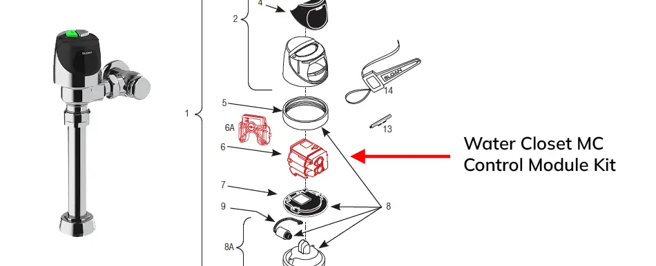 Parts diagram for Sloan ECOS Water Closet MC Control Module Kit