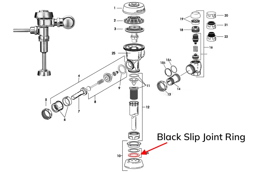 Parts diagram showing the location of a 3/4