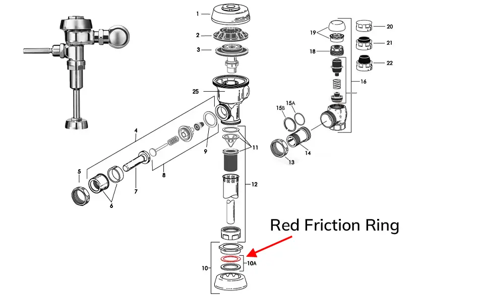 Parts diagram showing the location of a 3/4