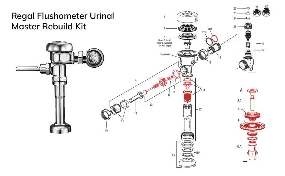 Sloan Regal urinal flush valve master rebuild kit